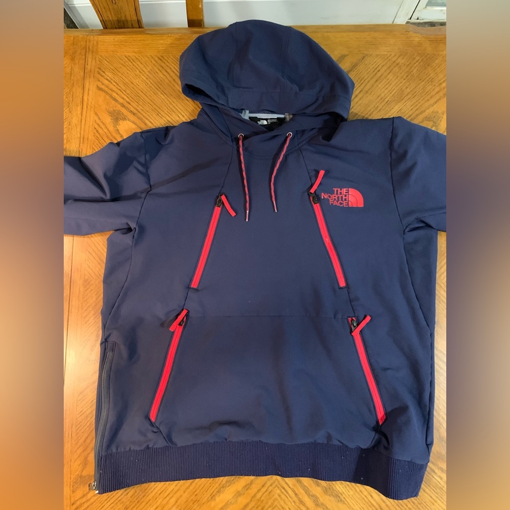 The North Face Jacket Mens Large Blue  With Red Pullover Hooded Tekno Hoodie